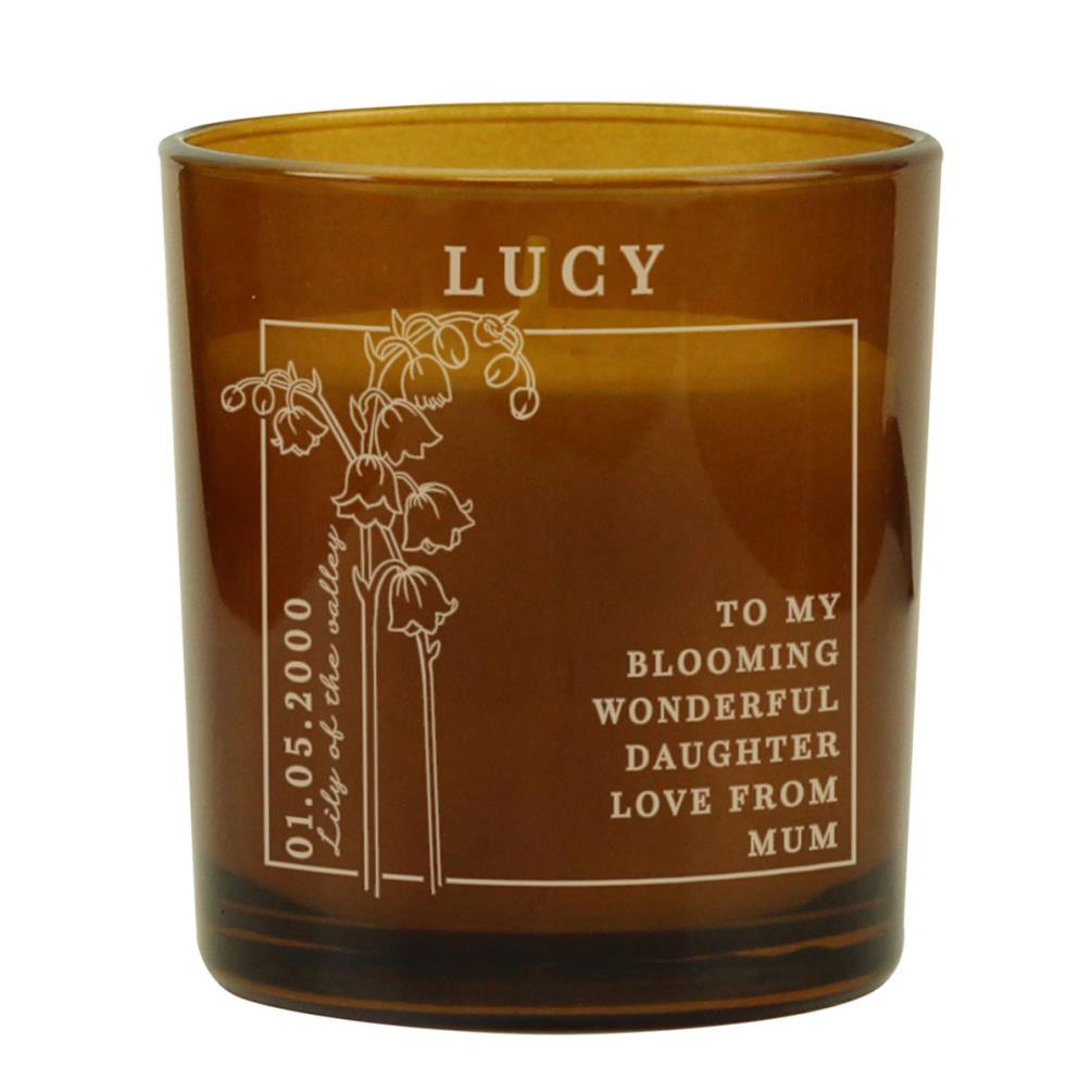 Personalised May Lily of the Valley Birth Flower Amber Glass Jar Candle £8.99